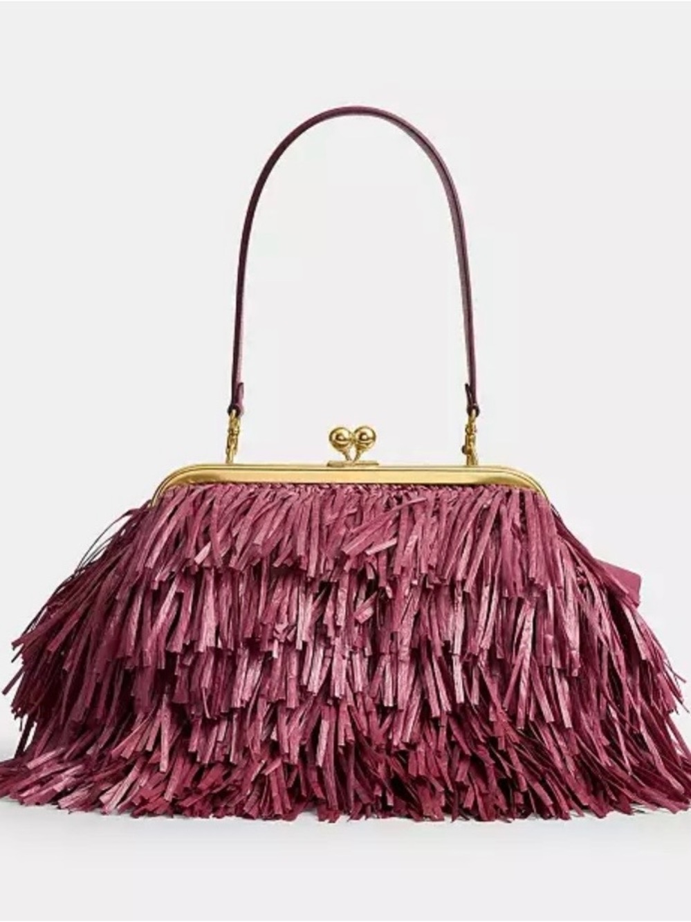 Coach Fushia Fringe Top-Handle Bag with Gold Hardware - Picture 13 of 16